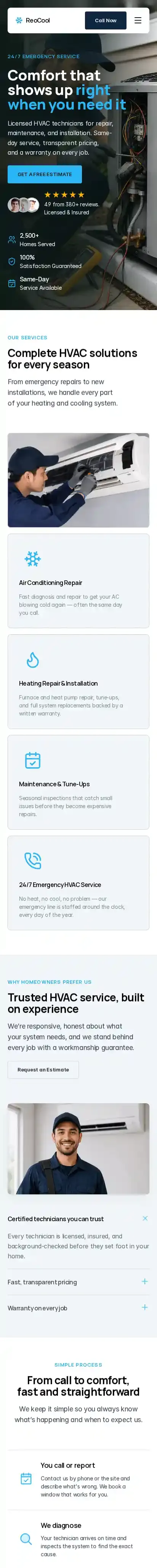 ReoCool home page on mobile