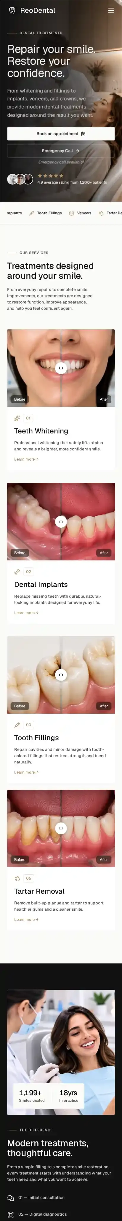 ReoDental home page on mobile