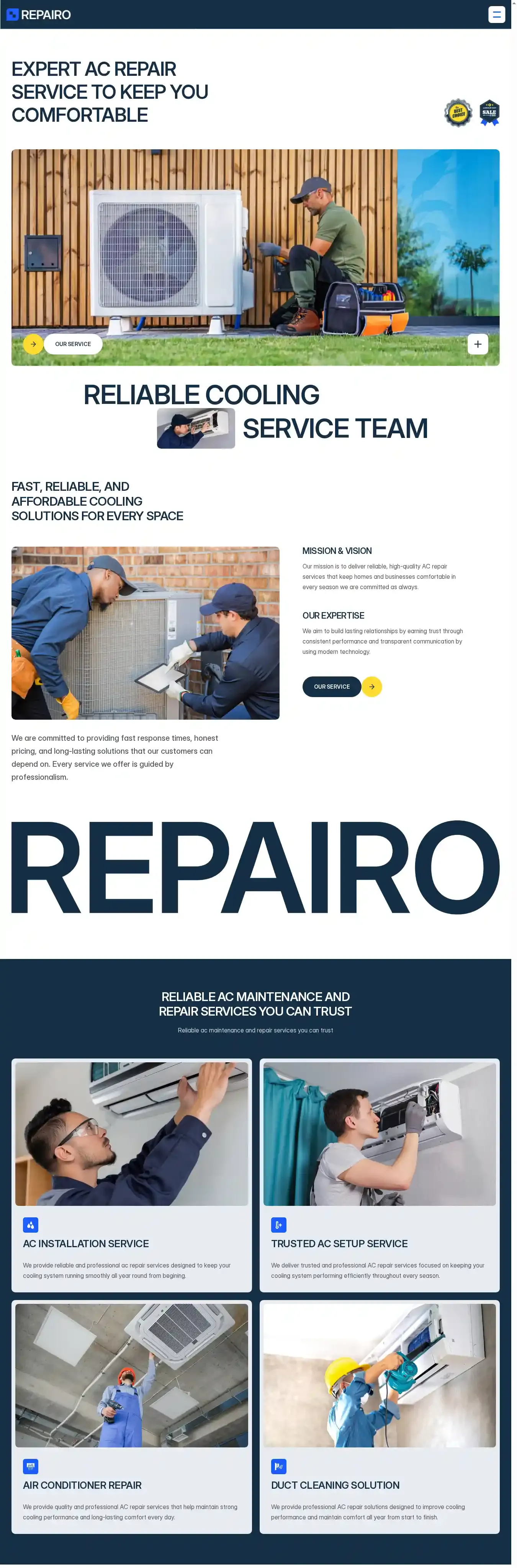 Repairo home page on desktop