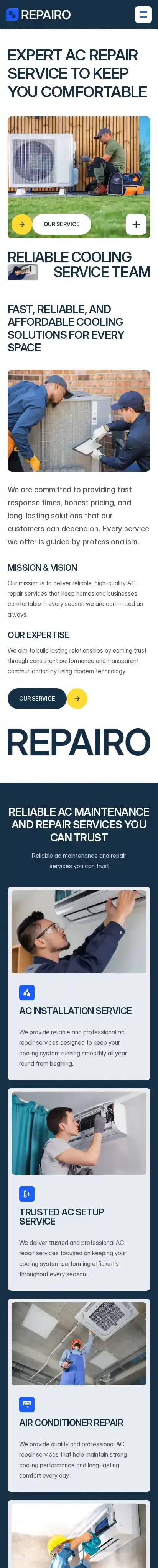 Repairo home page on mobile