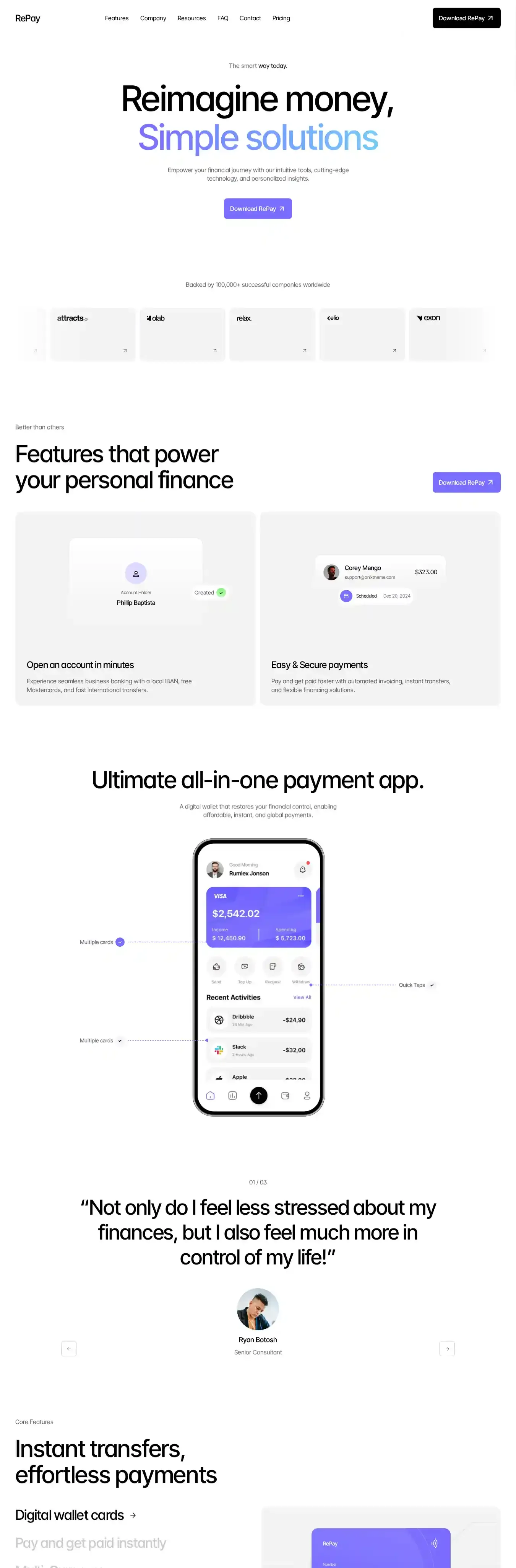Repay home page on desktop