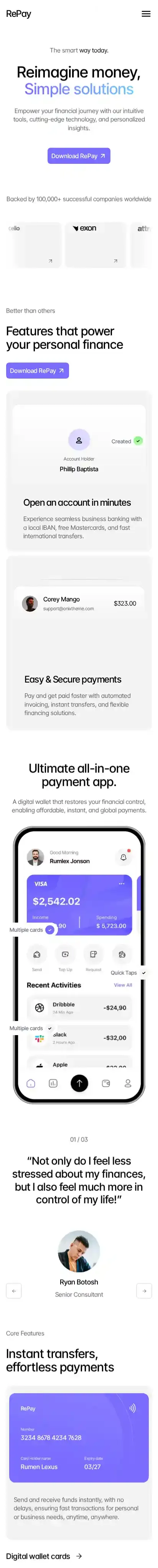 Repay home page on mobile