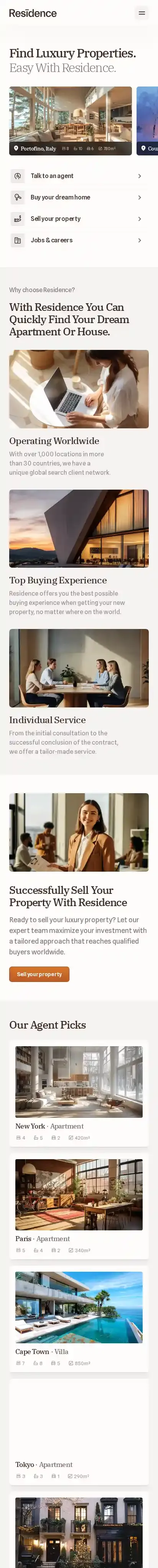 ResidenceKit home page on mobile