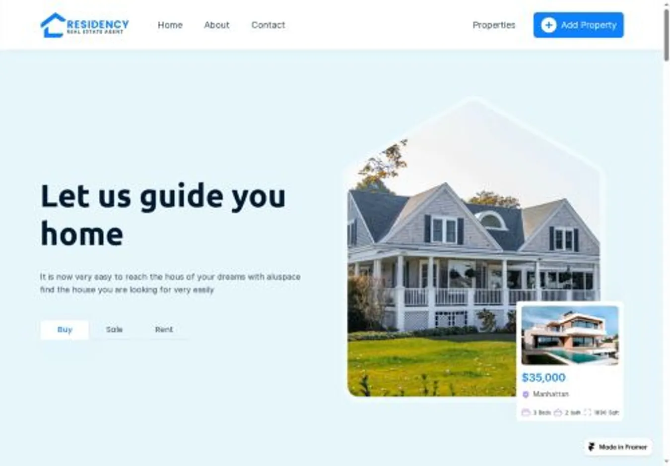 Residency home page on desktop