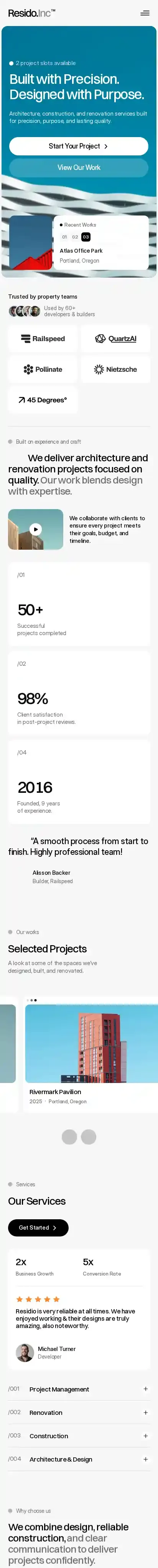 Resido home page on mobile