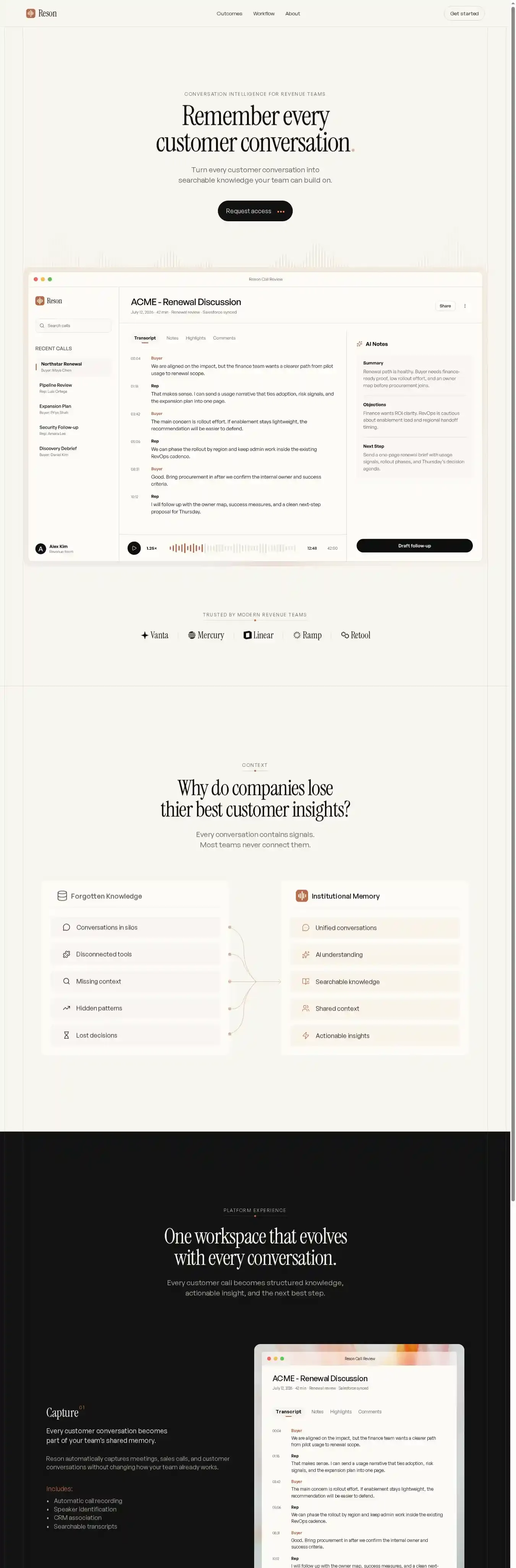 Reson home page on desktop
