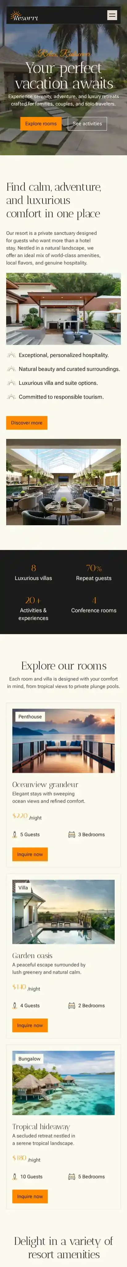 Resorrt home page on mobile