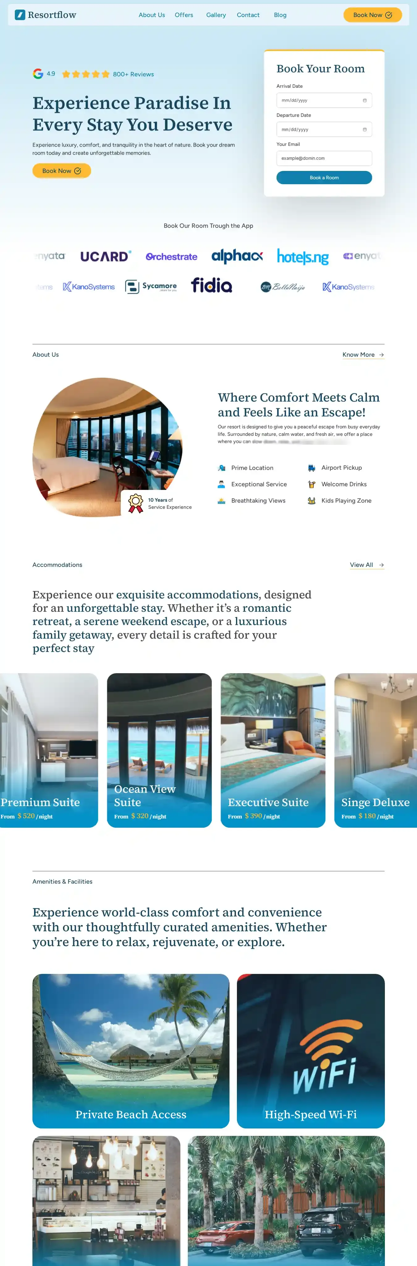 Resort Flow home page on desktop