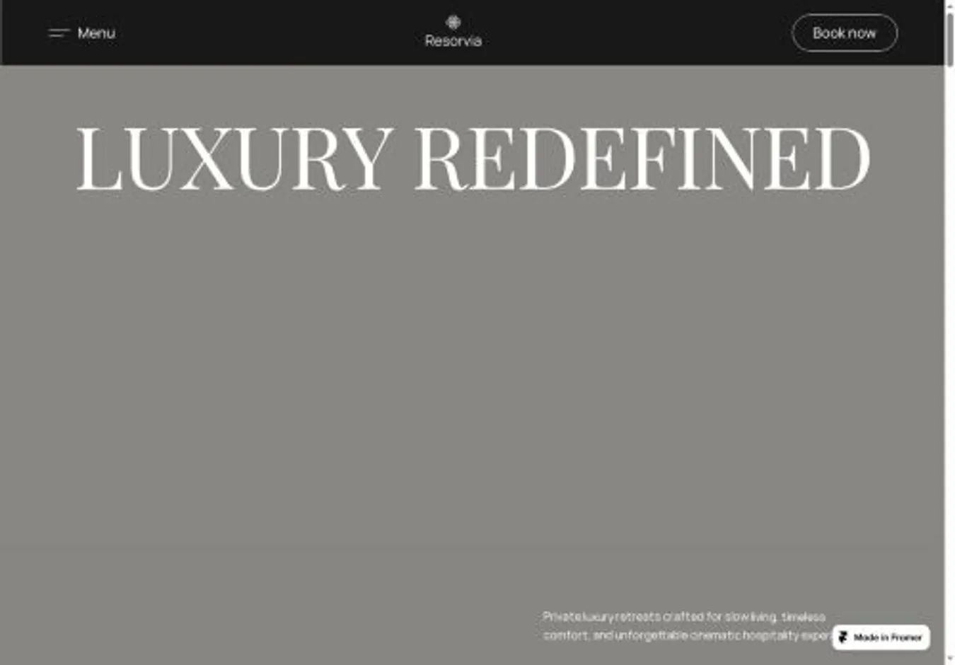 Resorvia home page on desktop