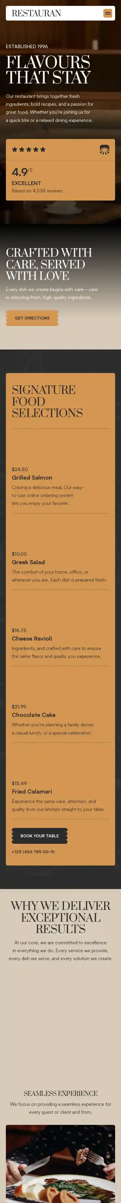 Restauran home page on mobile
