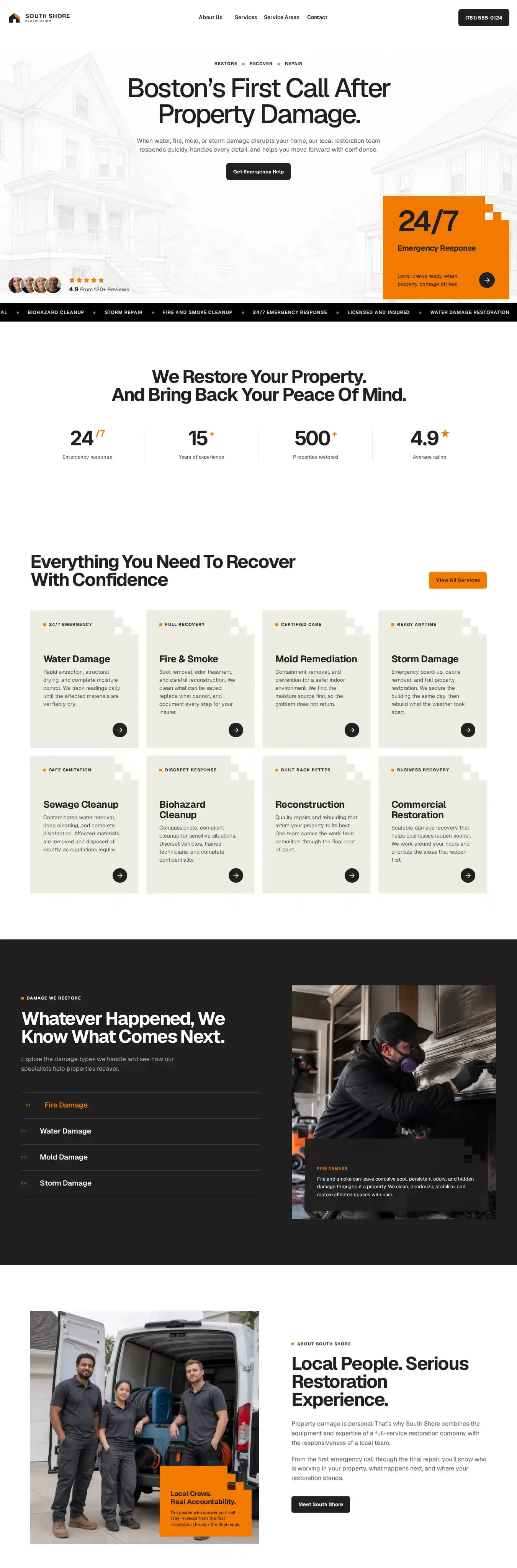 Restoration Company home page on desktop