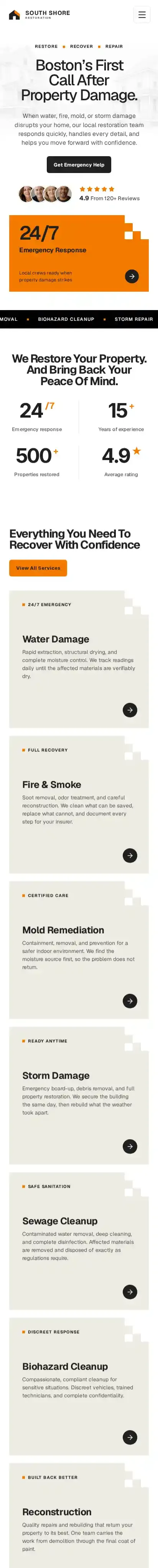 Restoration Company home page on mobile