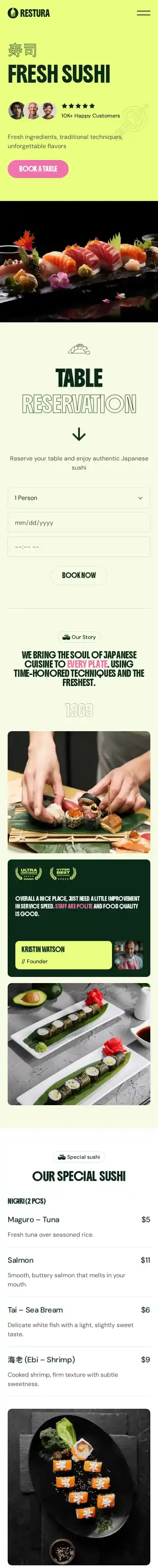 Restura home page on mobile