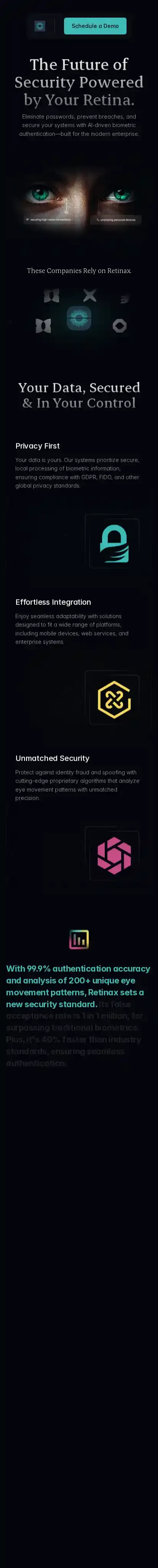 Retinax home page on mobile