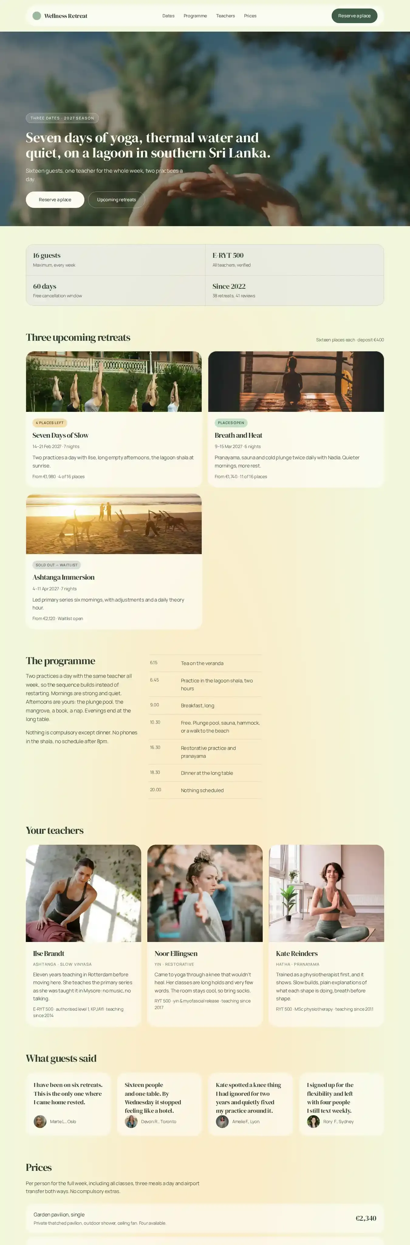 Reto home page on desktop