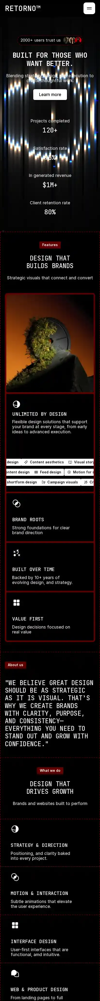 RETORNO home page on mobile