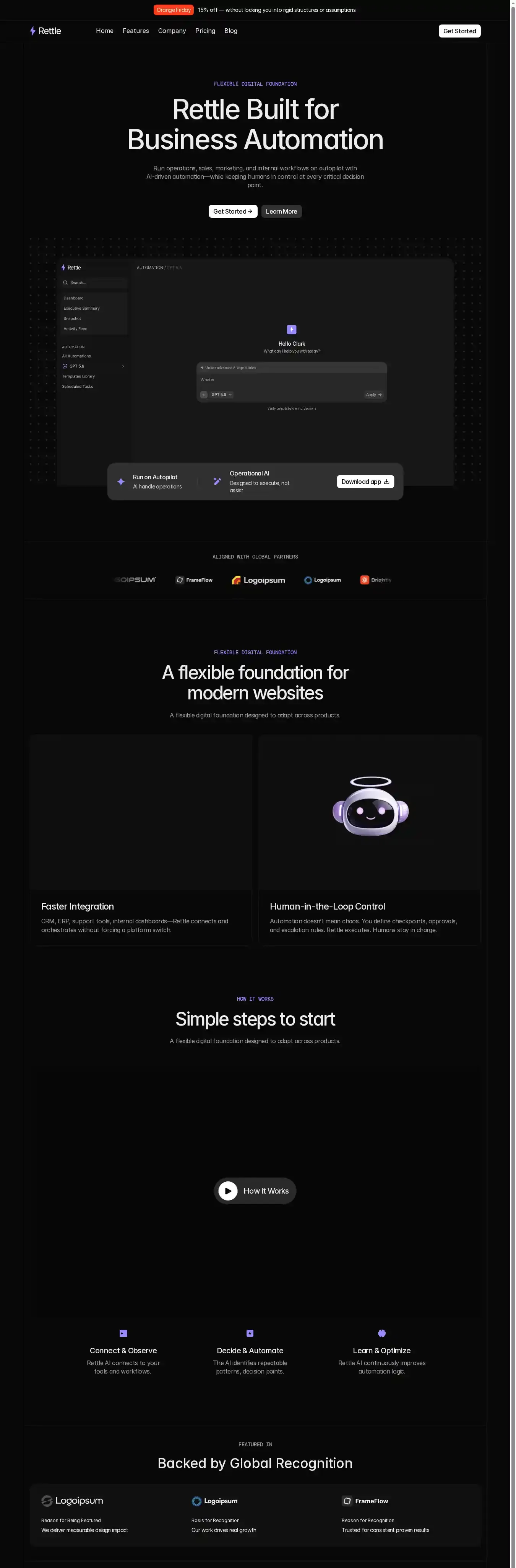 Rettle home page on desktop