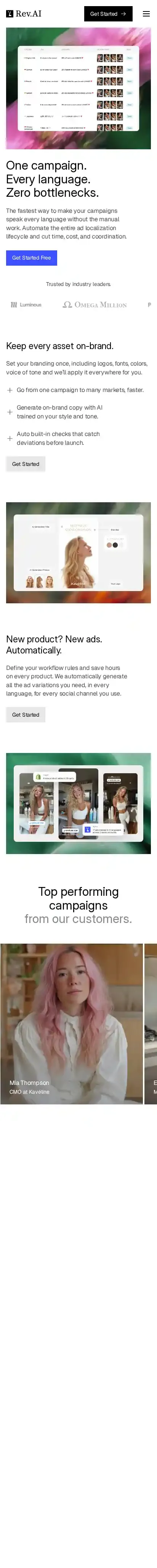 Rev home page on mobile