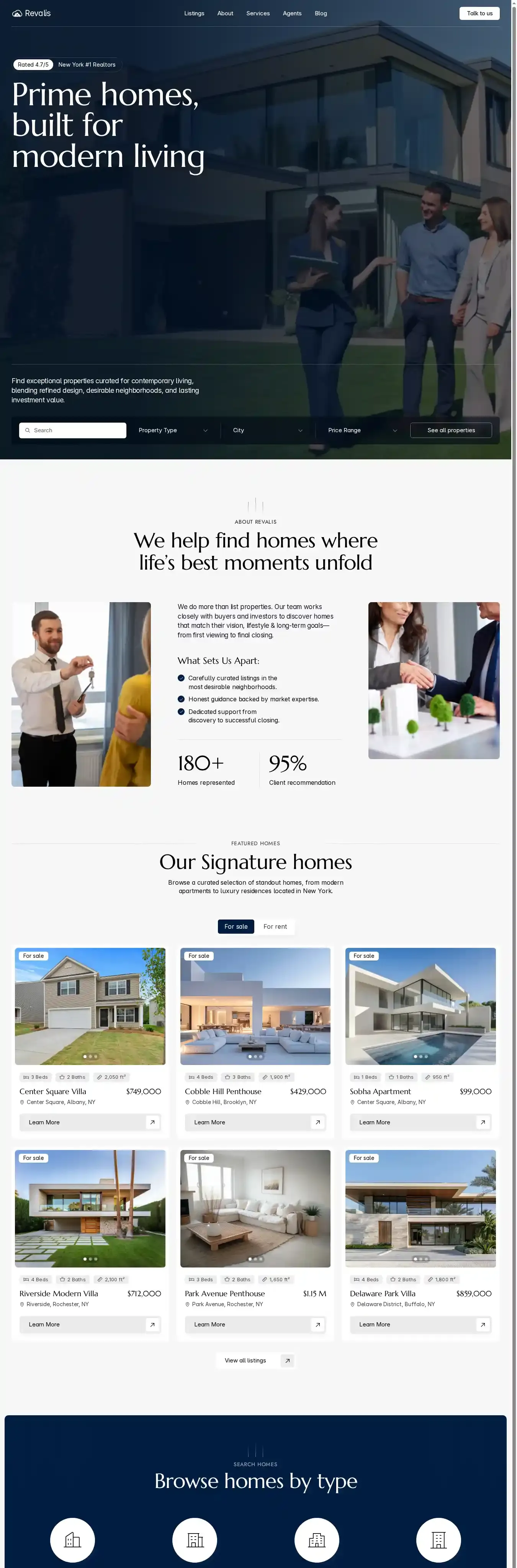 Revalis home page on desktop