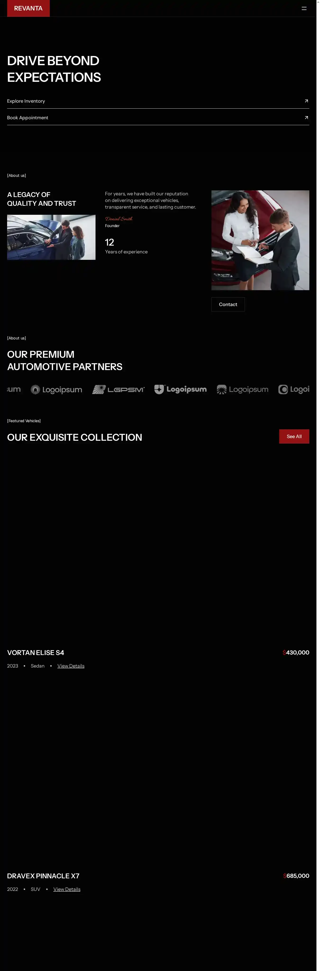 Revanta home page on desktop