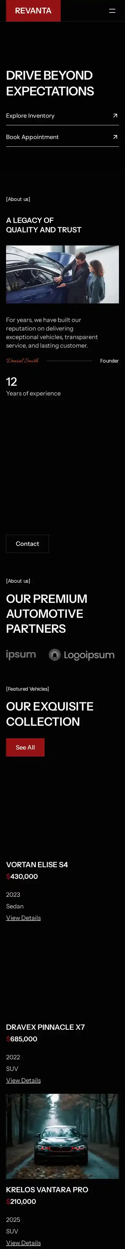 Revanta home page on mobile