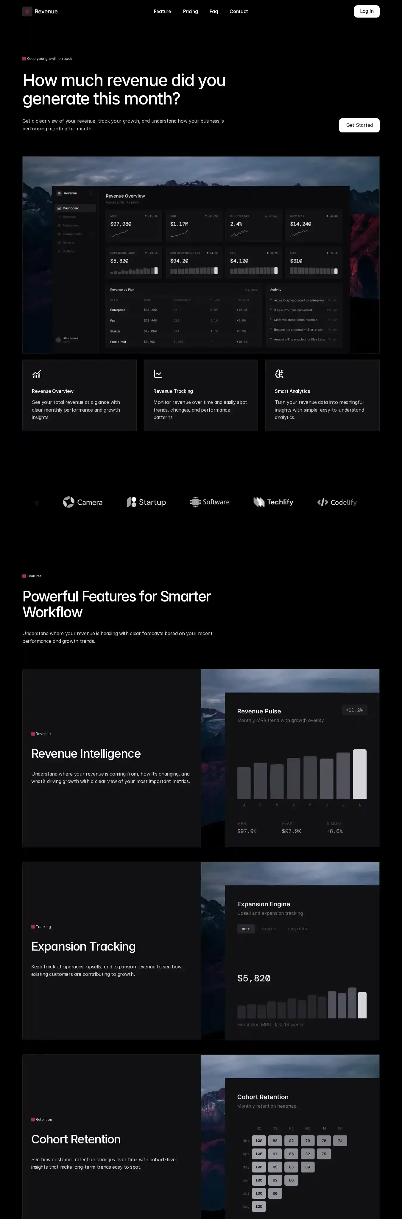 Revenue home page on desktop