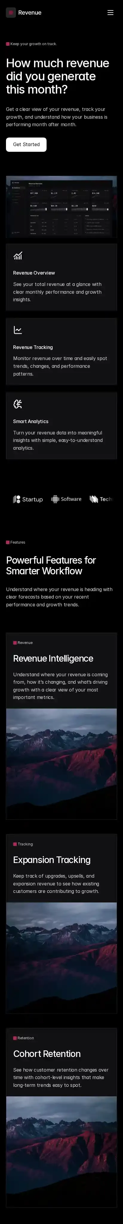 Revenue home page on mobile