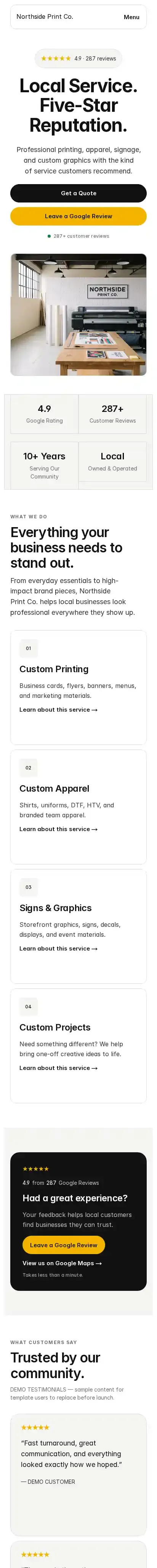 ReviewReady home page on mobile