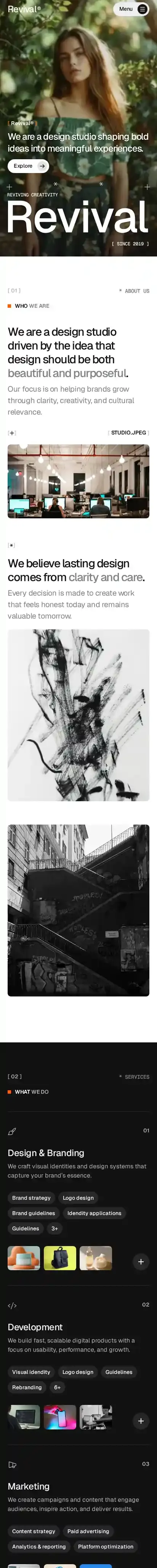 Revival home page on mobile