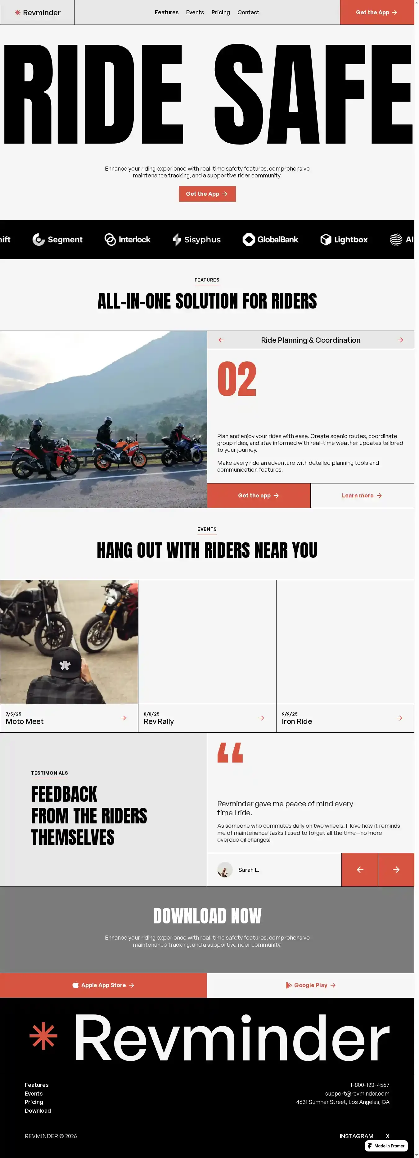 Revminder home page on desktop