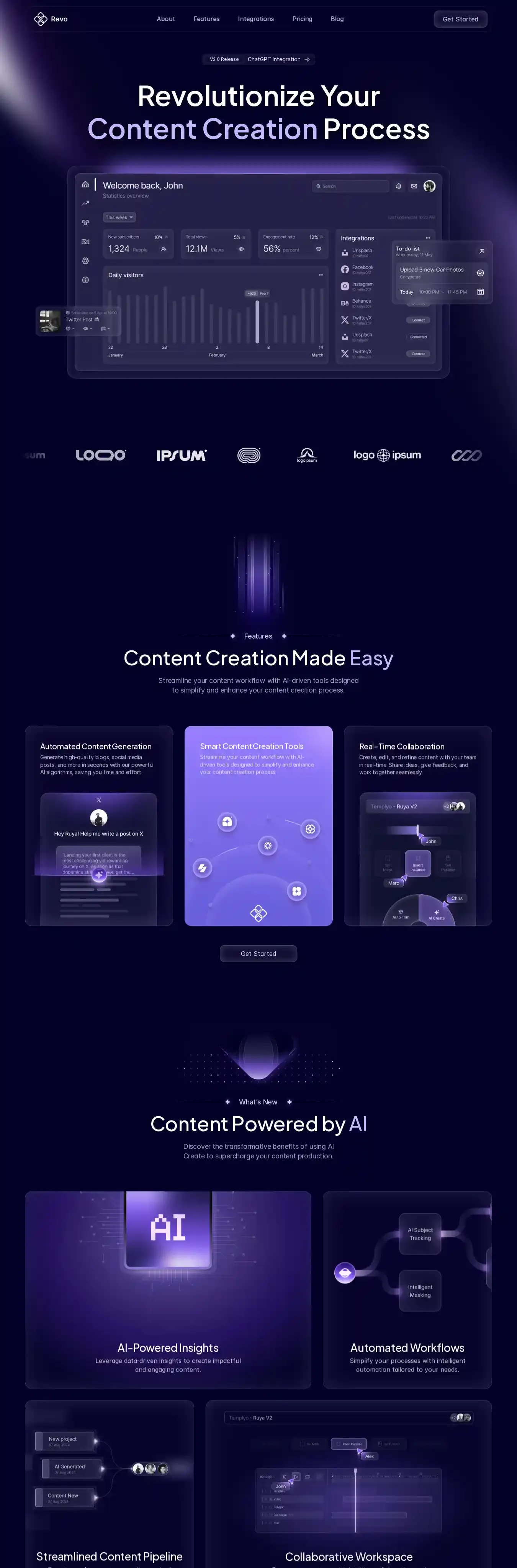 Revo home page on desktop