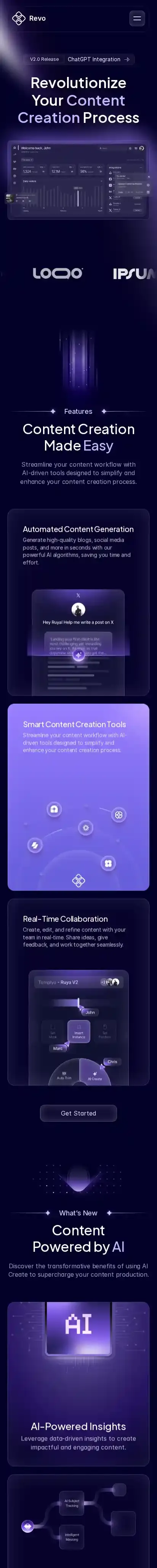 Revo home page on mobile