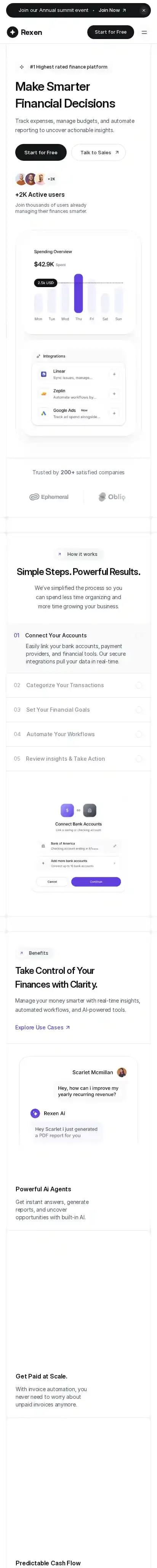 Rexen home page on mobile