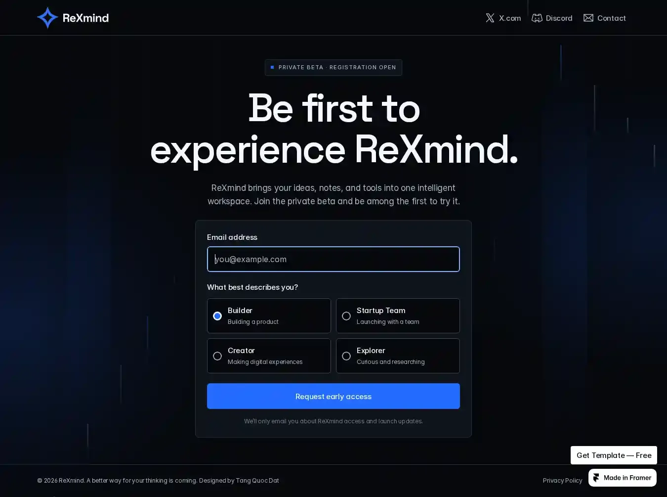 ReXmind Waitlist home page on desktop