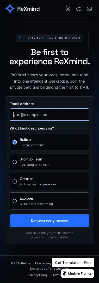 ReXmind Waitlist home page on mobile