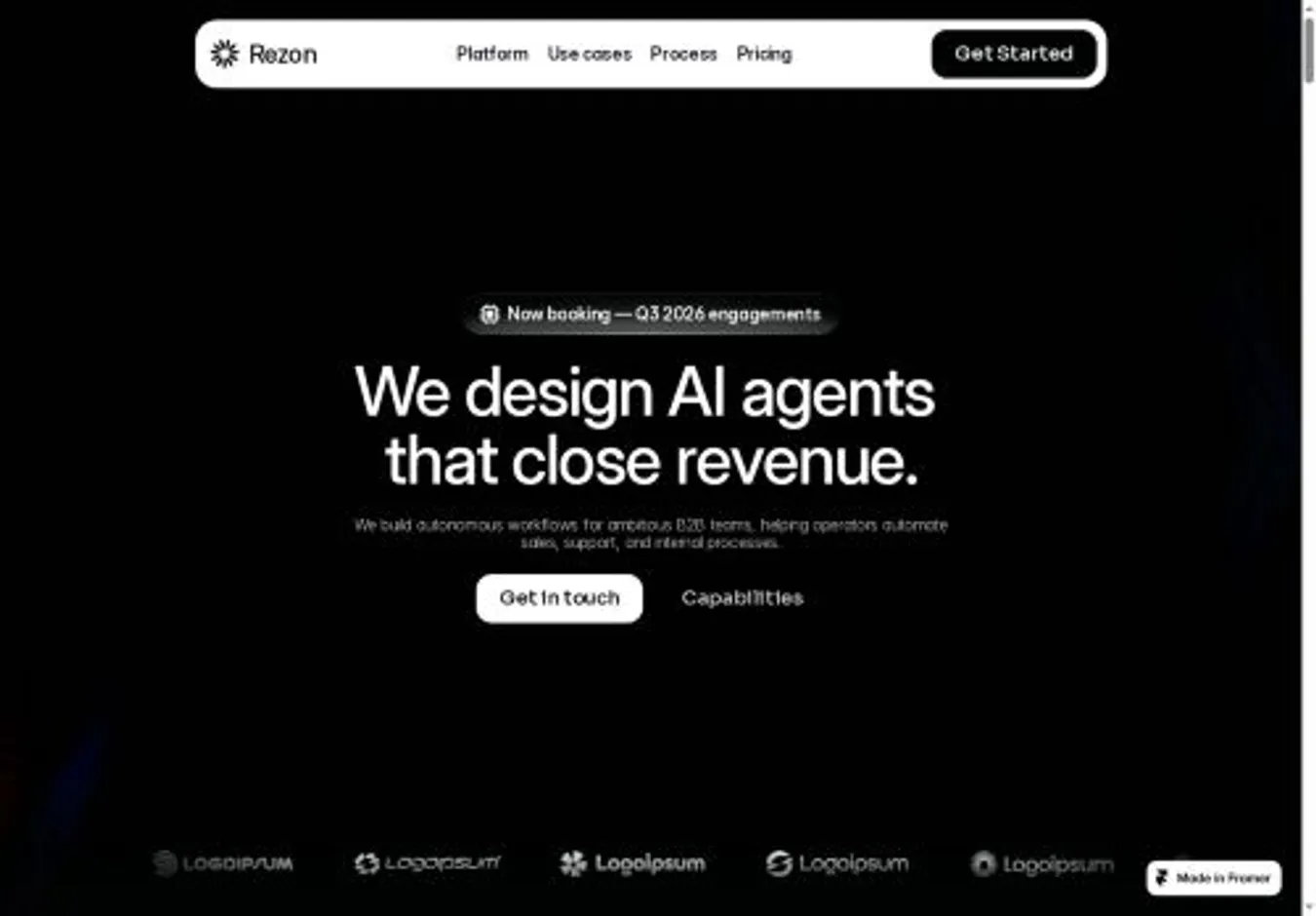 Rezon home page on desktop