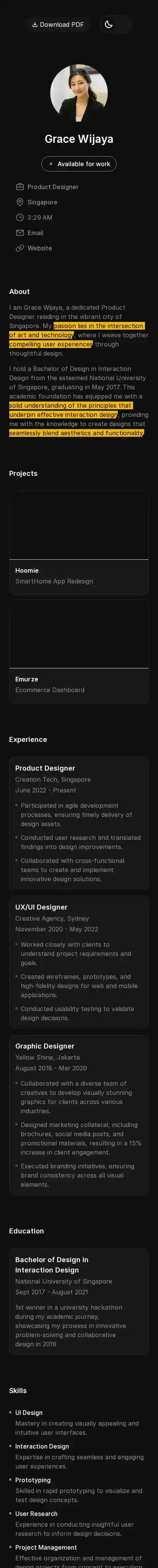 Rezume home page on mobile