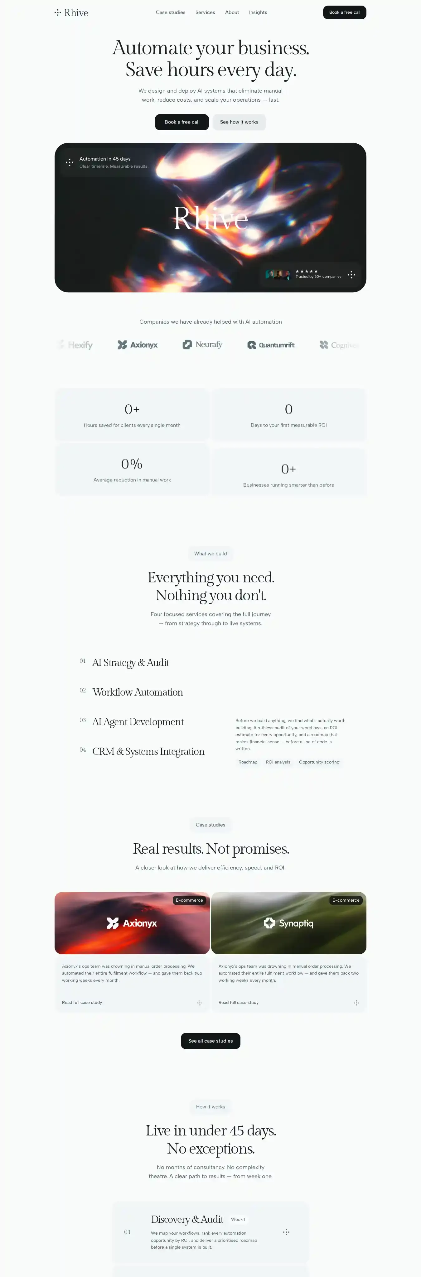 Rhive home page on desktop