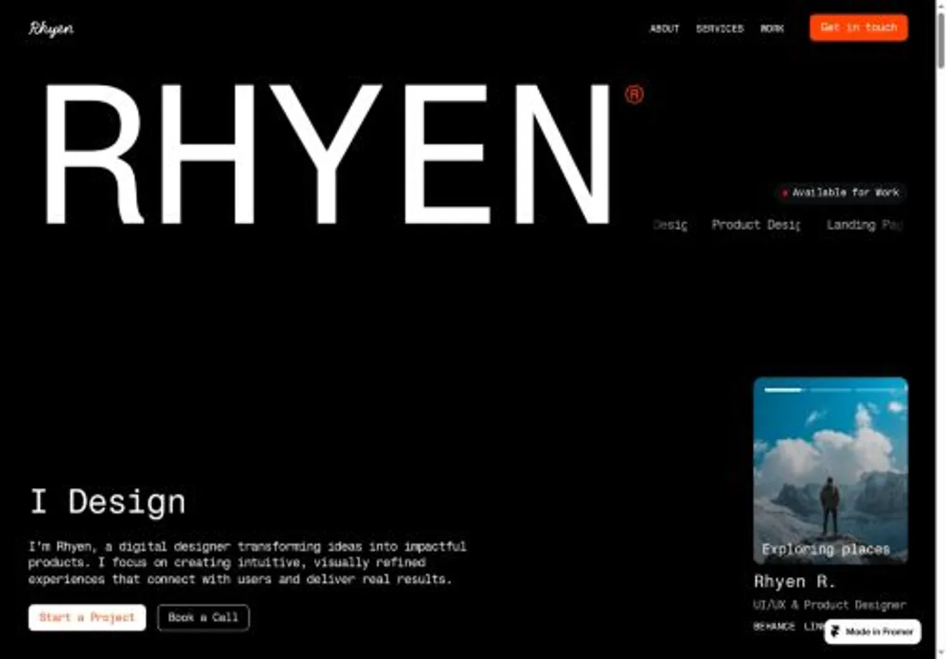 Rhyen home page on desktop
