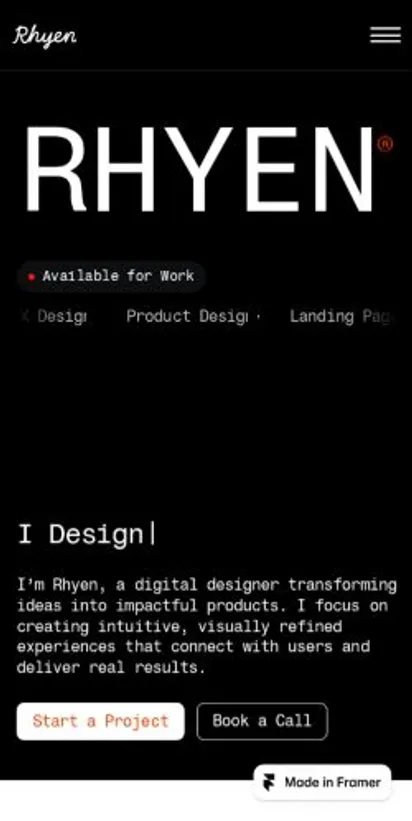 Rhyen home page on mobile