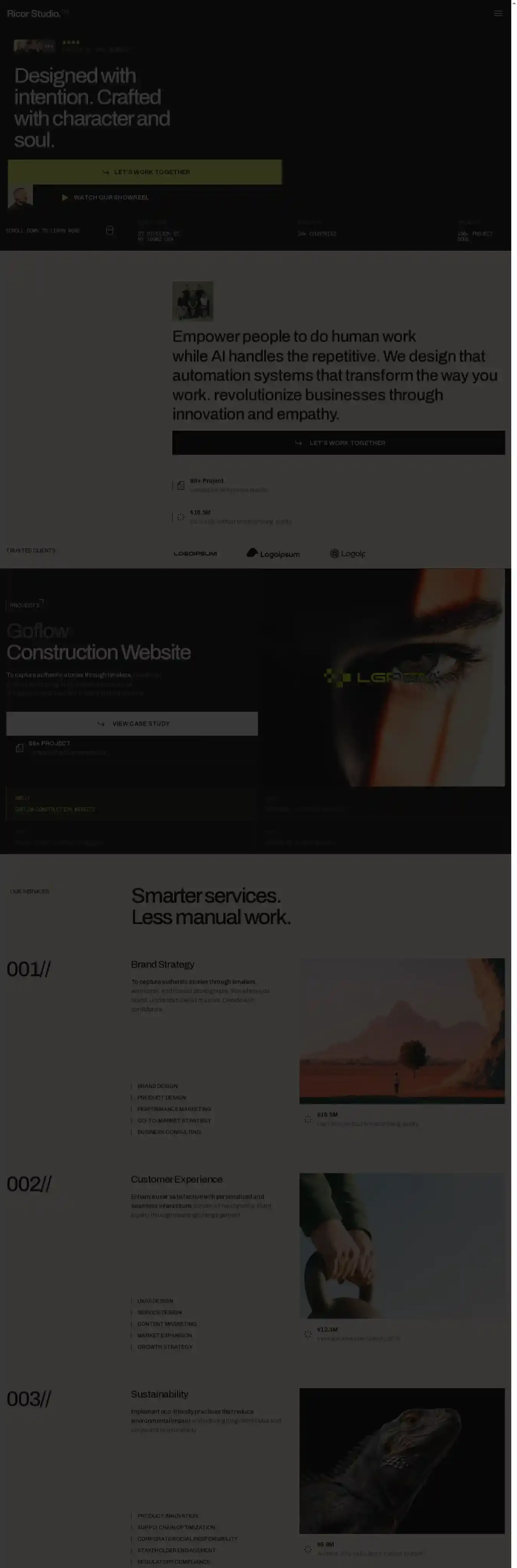 Ricor Studio home page on desktop