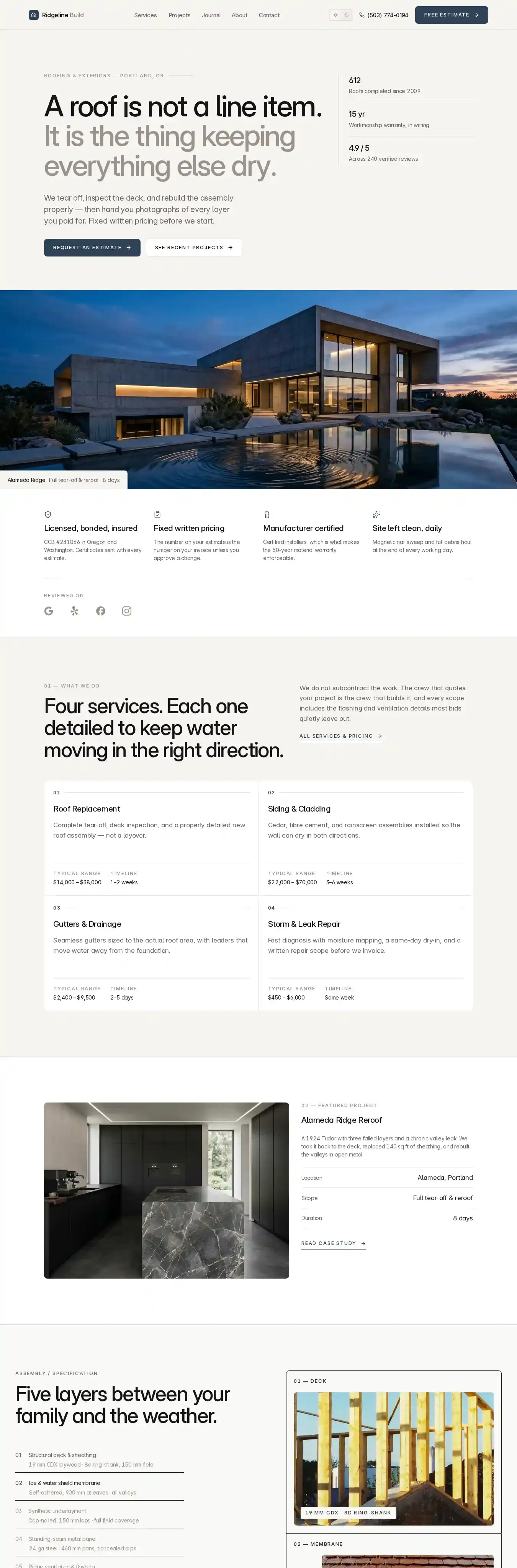 RidgelineBuild home page on desktop