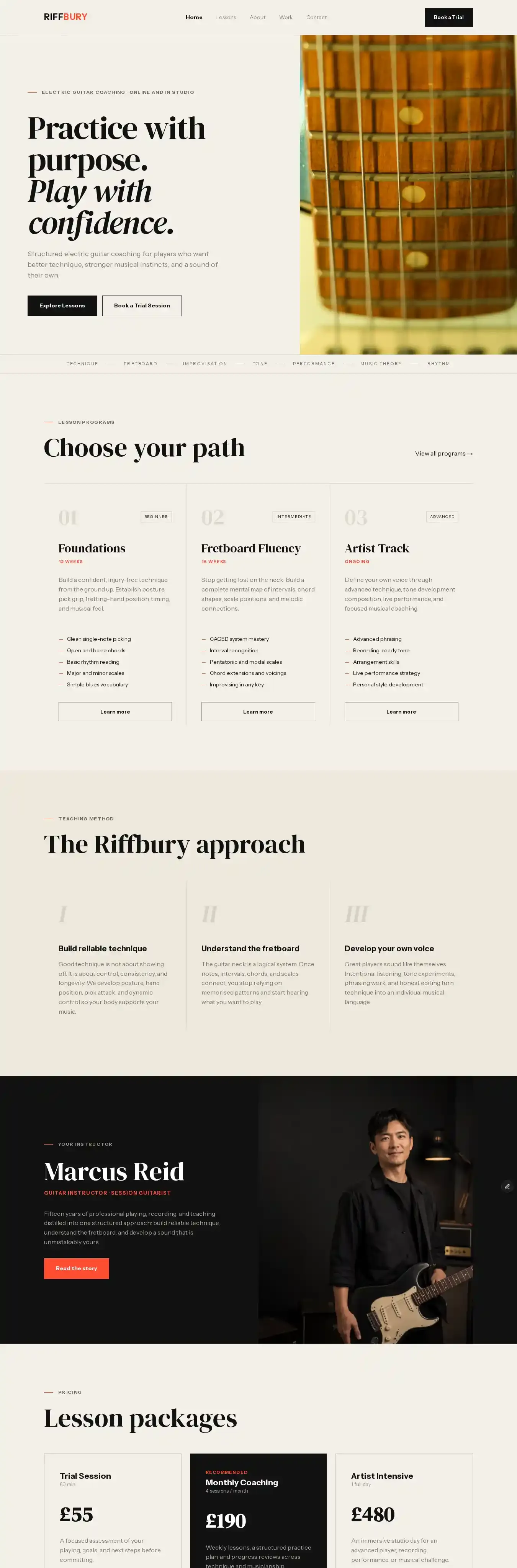 Riffbury home page on desktop