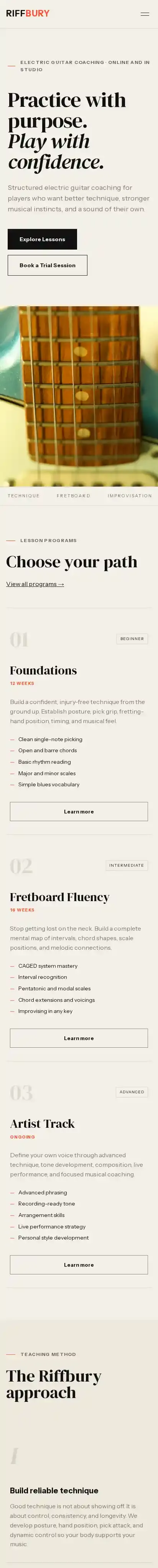 Riffbury home page on mobile