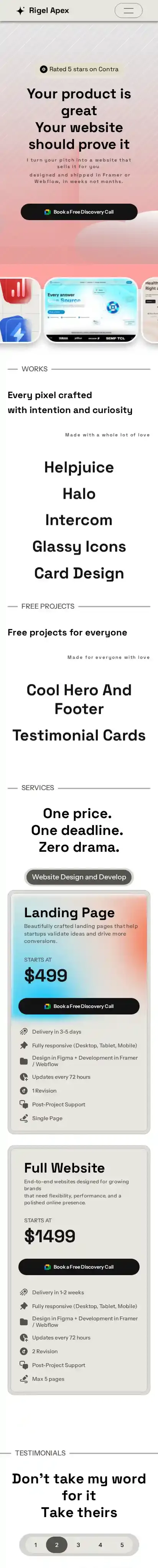 Rigel Apex Portilate home page on mobile