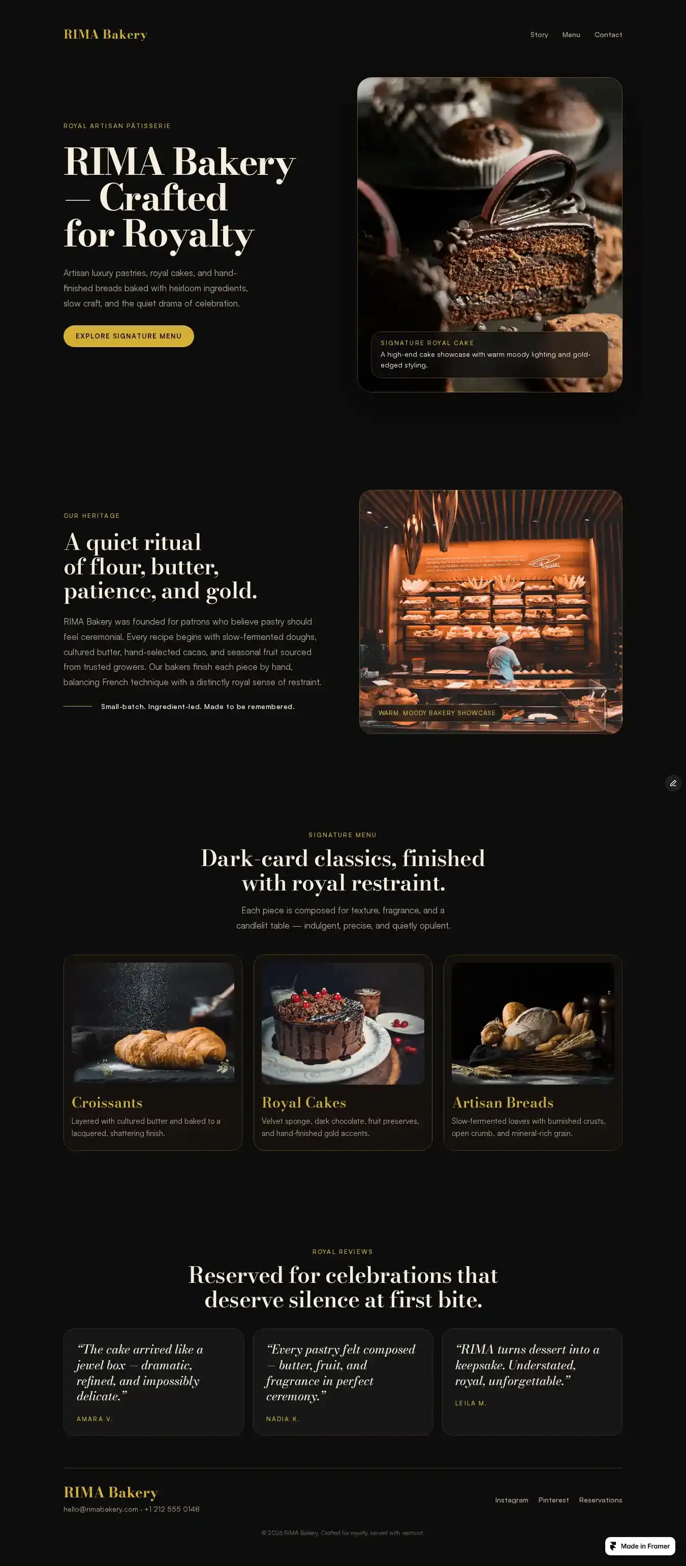 RIMA — Luxury Bakery home page on desktop