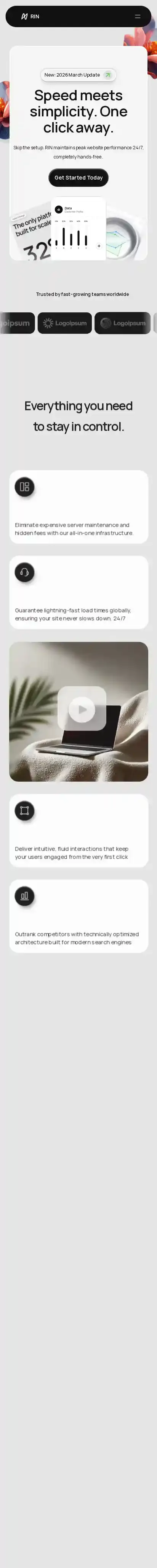 Rin home page on mobile