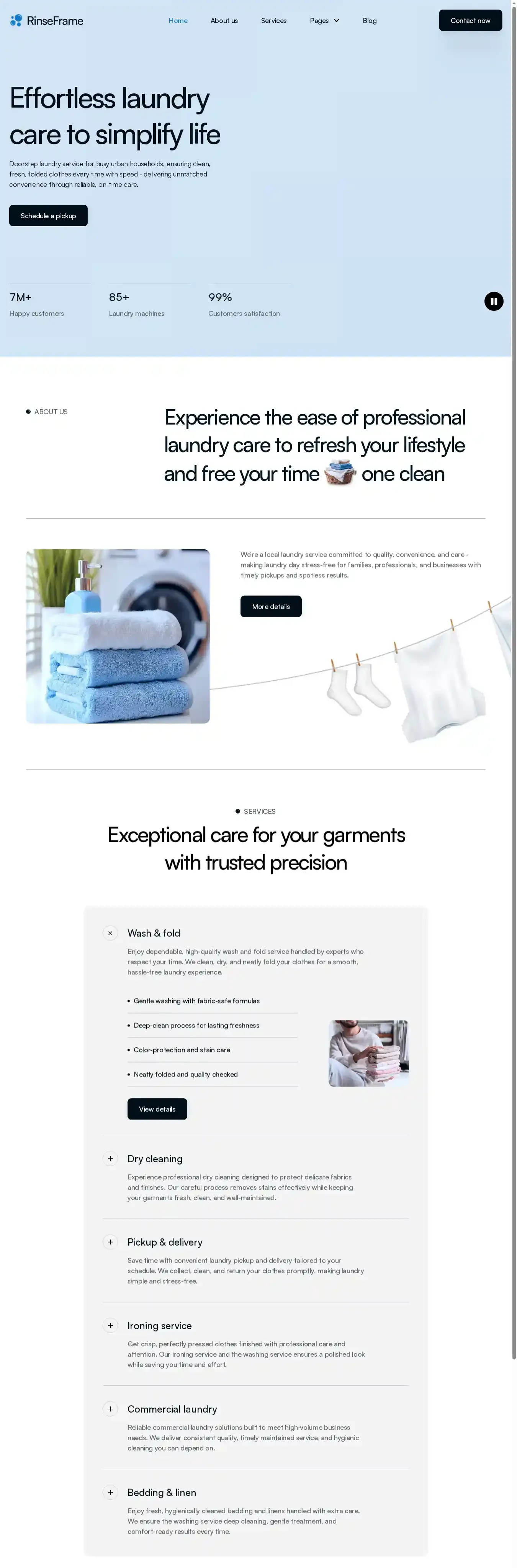 RinseFrame home page on desktop