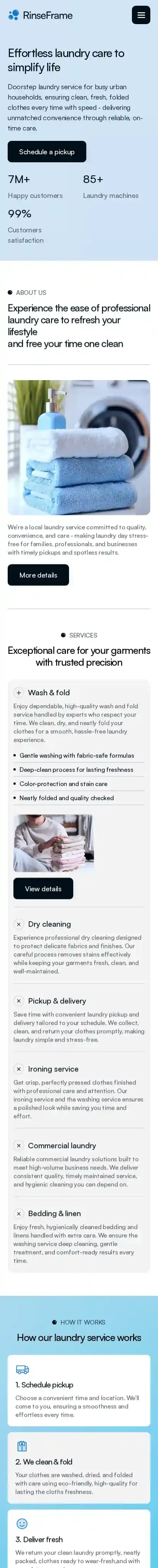 RinseFrame home page on mobile
