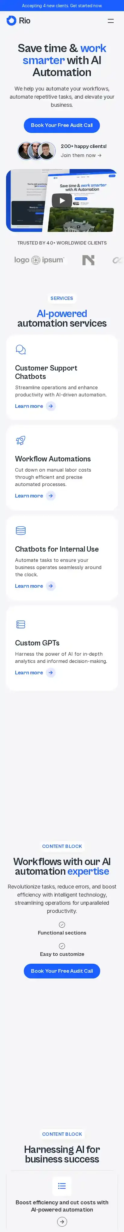 Rio home page on mobile